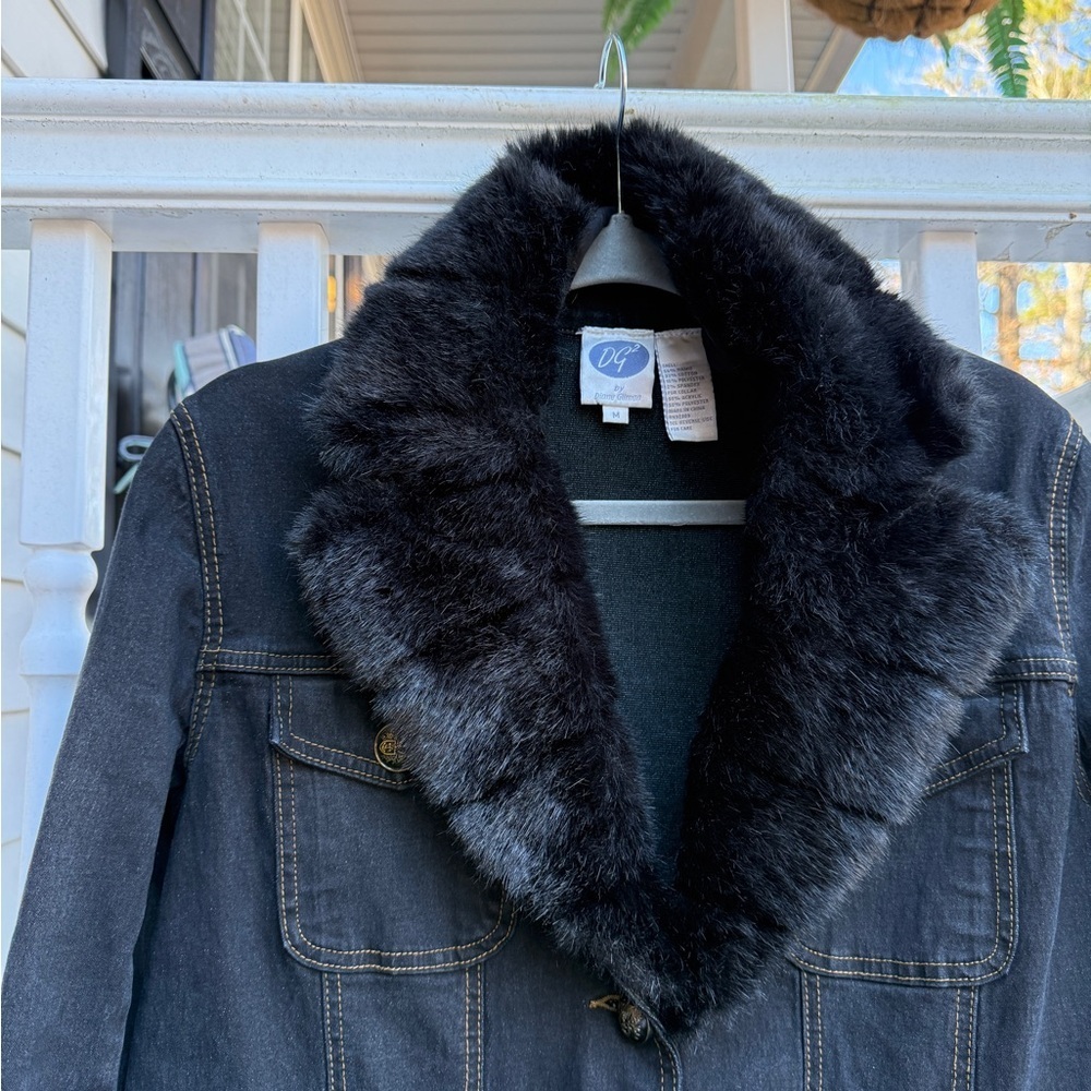 Vintage Diane Gilman DG Trucker Fur Collar Stretchy Jacket Dress Size Medium - Picture 5 of 7